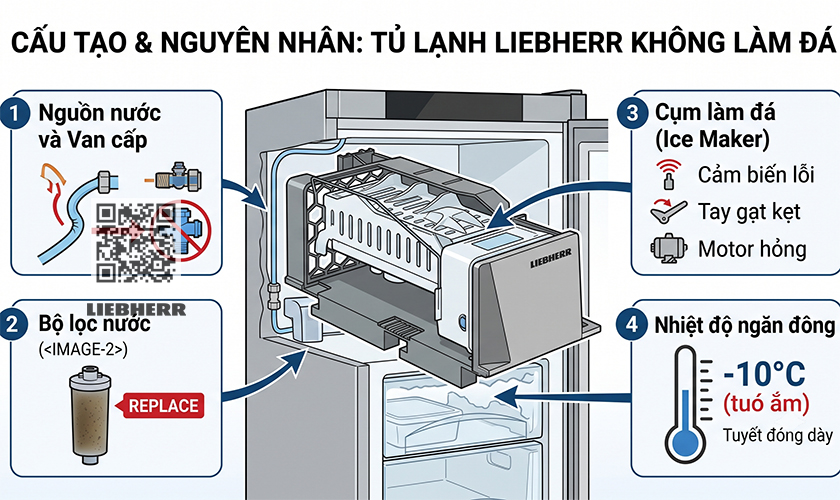 4 nguyên nhân khiến tủ lạnh Liebher không làm được đá